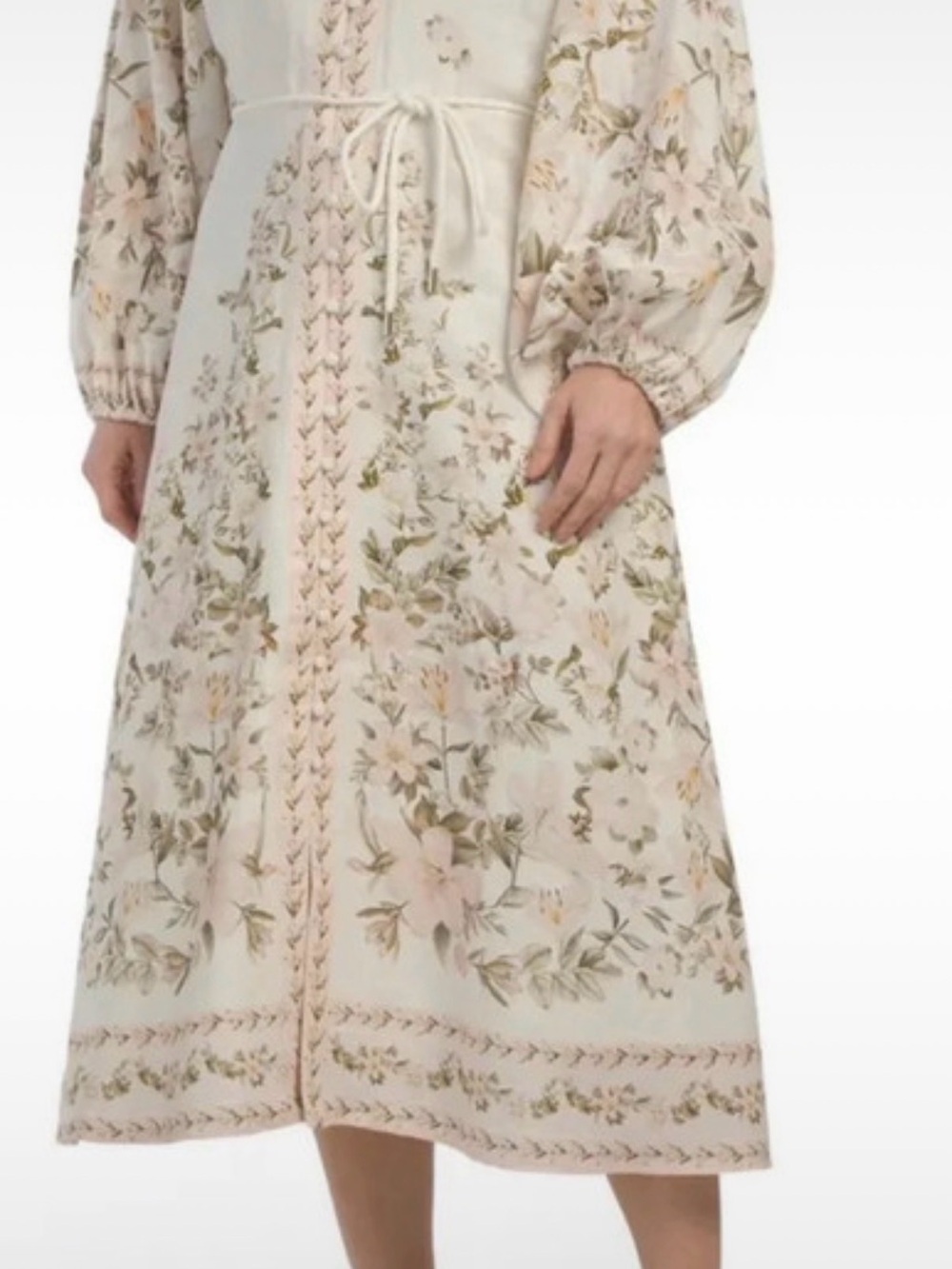 Calypso St. Barth Cream Floral Tie-Waist Midi Dress